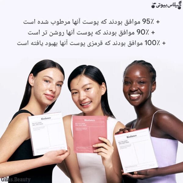 بسته‌بندی اصل ماسک ورقه‌ای بیو کلاژن بایودنس کره‌ای با هولوگرام تضمین کیفیت